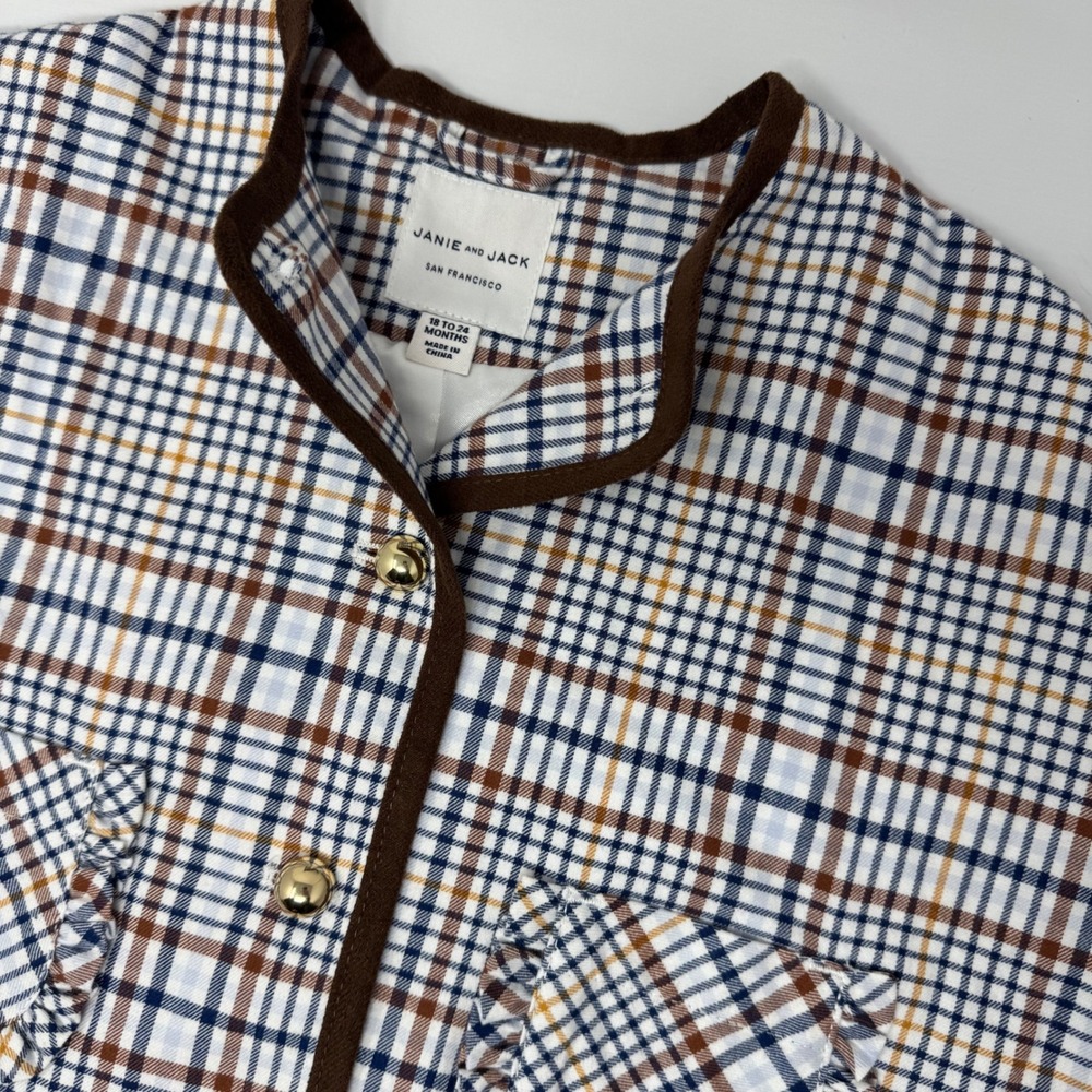 Janie and Jack Tan Plaid Lined Cape‎ Toddler Girls 18-24M Ruffle Trim Pockets